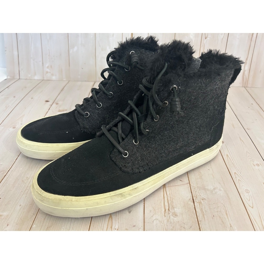 Sperry Cozy‎ Crest Lug Side Zipper Lace Sneaker Size 9 Black Faux Fur Trim
